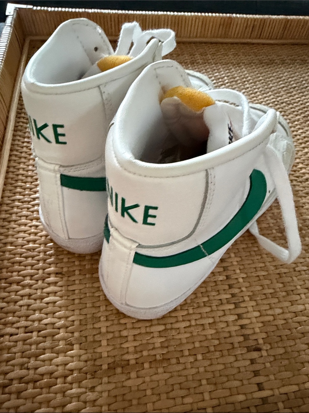 Nike White High-Top Sneakers with Green Swoosh
